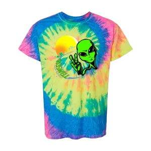 Peace Alien on Neon Rainbow